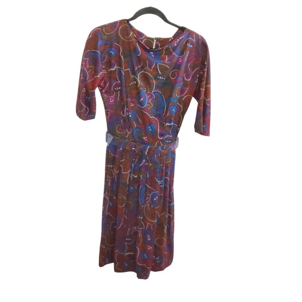Vintage 40s 50s Mod Paisley Fit & Flare Dress sz S